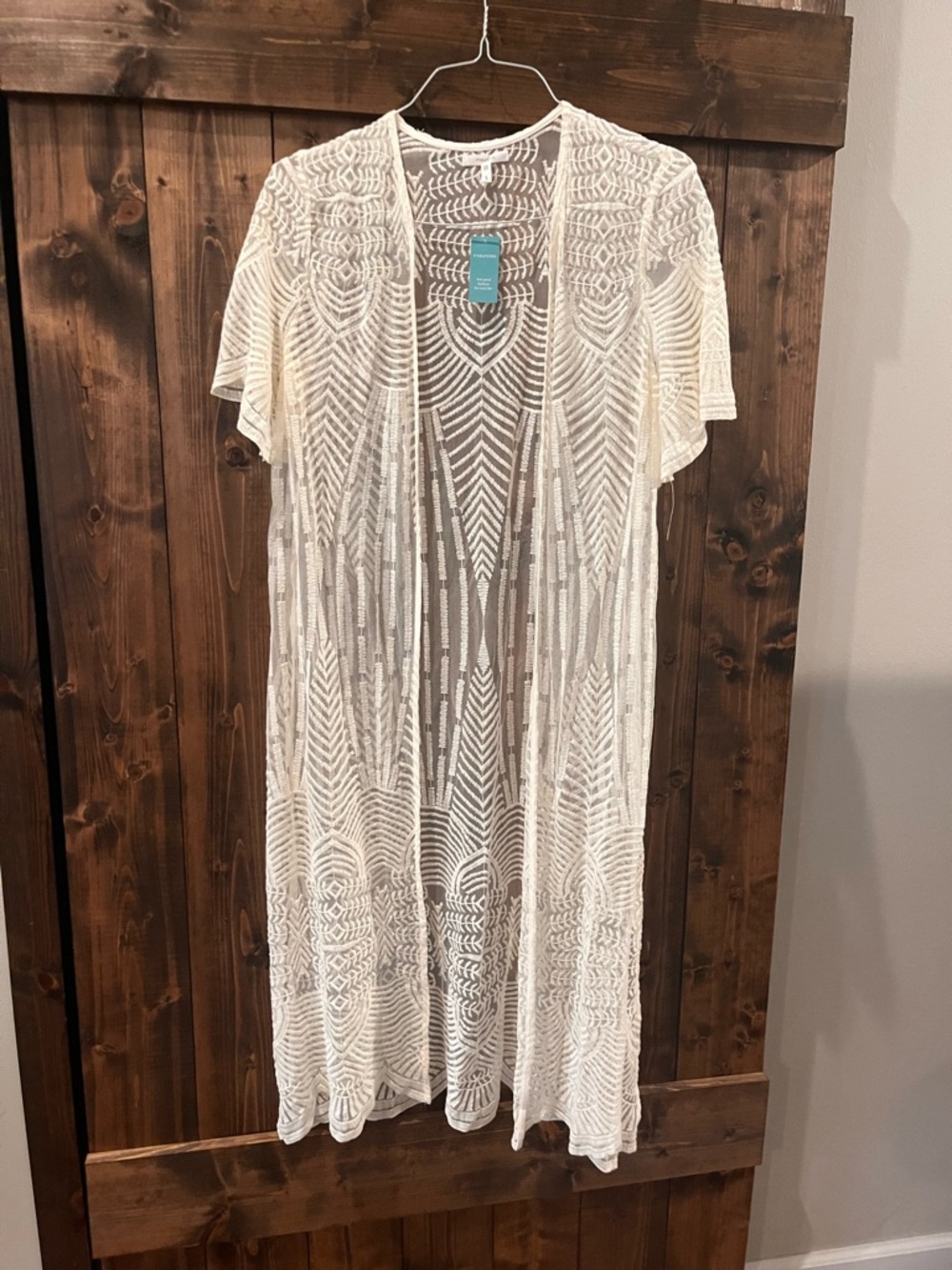 Maurices Embroidered Sheer Maxi Kimono in Cream